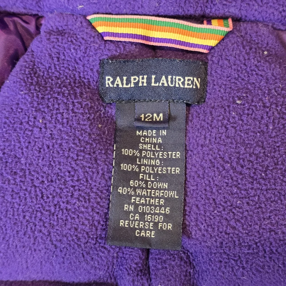 Polo Ralph Lauren Infant Puffer Down Filled Snowsuit Bunting Purple 12 months